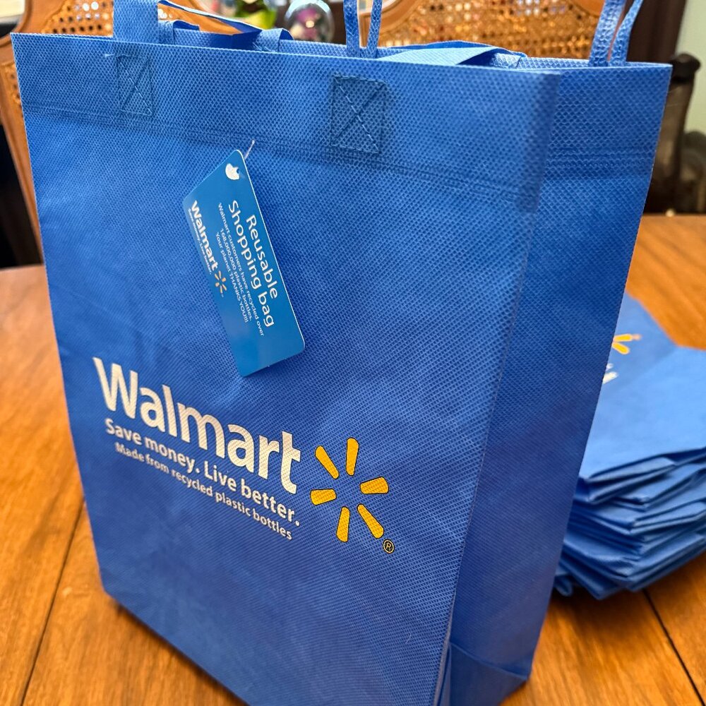 12 Walmart Reusable Shopping  Market Bag/ Totes 14x12x6 Very Deep with tags